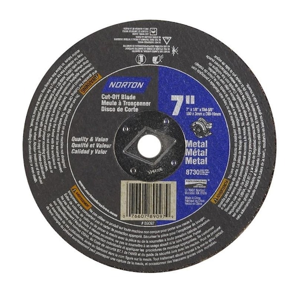 Norton Co CIRCULAR SAW BLADES, Type 1 -Reinforced - Metal - Aluminum Oxide, Size: 7 x 1/8 x DM, Max RPM: 8730 076607-89097 - main